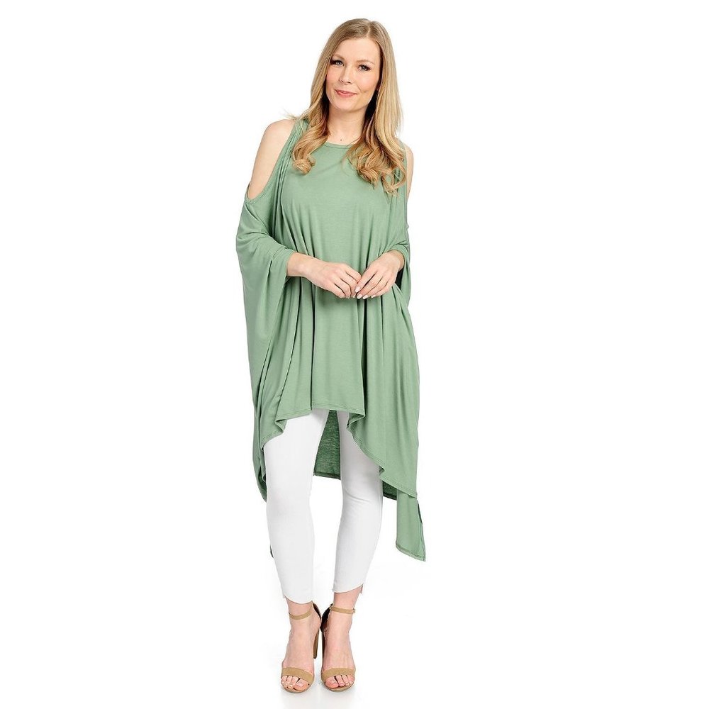 Light Sage Green Convertible Tunic Top with Cold Shoulder